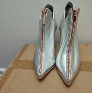 Ted Baker Silver Heeled Boots with Rose Gold Zipper